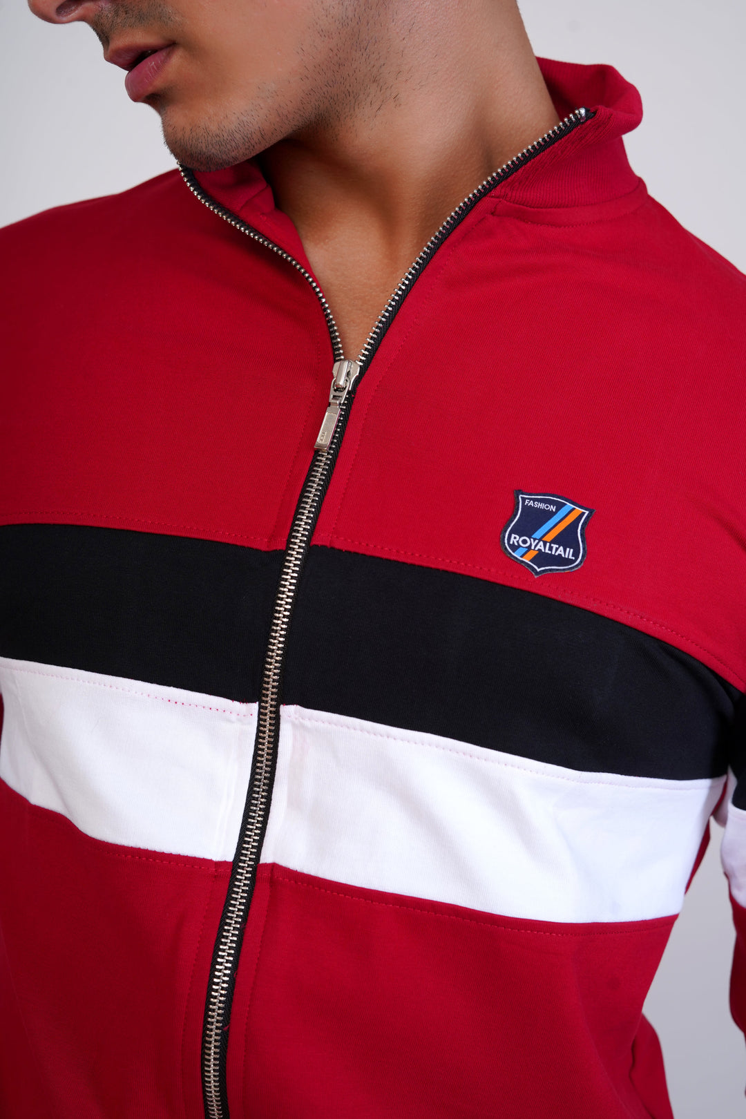 Red With White And Black Strips, Front Open Premium Organic Soft Cotton Sweatshirt - ROYALTAIL