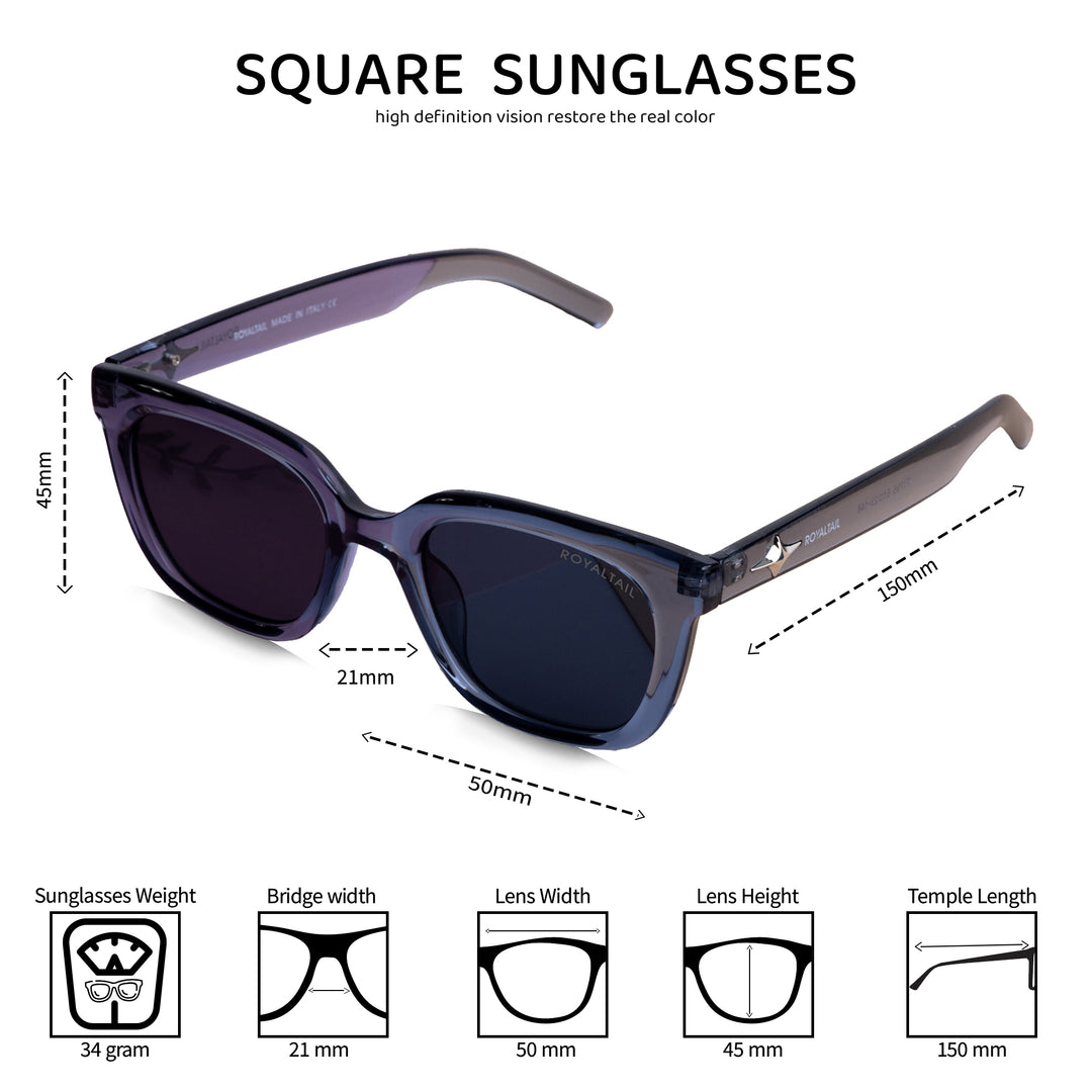 UV Protection Black And Light Grey Retro Square Sunglasses For Men & Women - ROYALTAIL