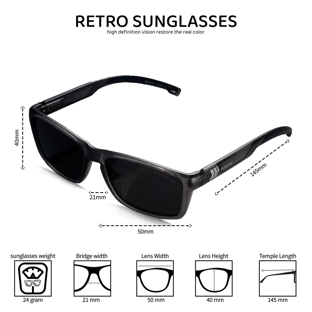 Unisex Black Full Rim Rectangle Square Polarized Sunglasses - ROYALTAIL