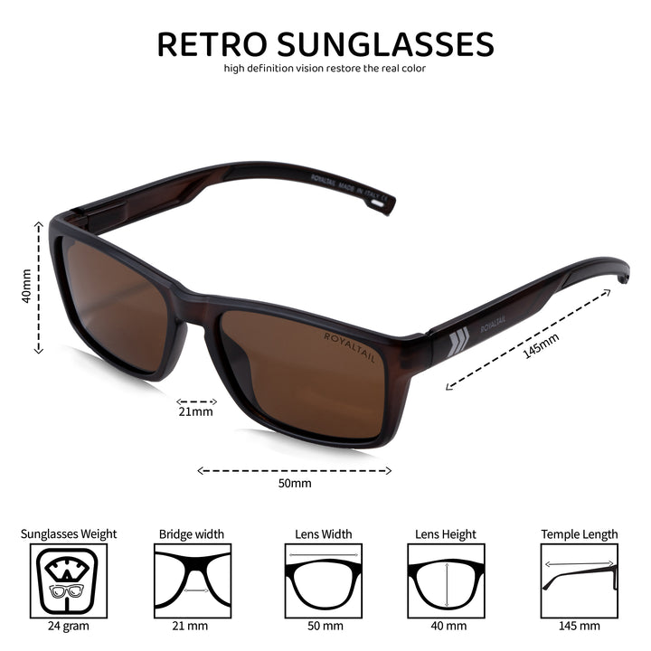 Brown Full Rim Rectangle Square Polarized Sunglasses - ROYALTAIL
