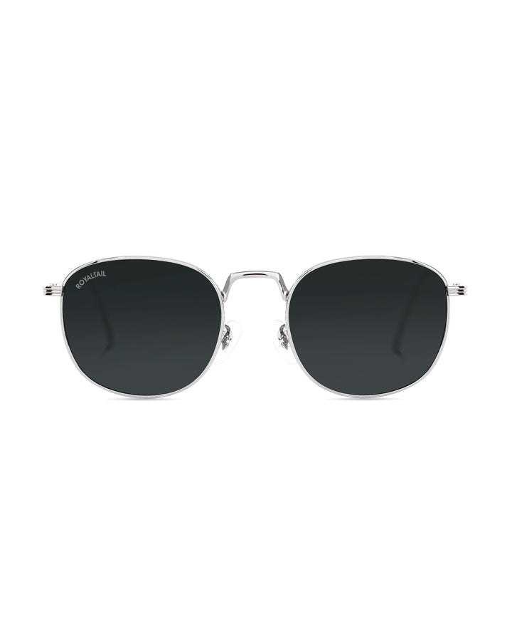 Black Glass and Silver Frame Round Medford Series Polarized Sunglasses - Royaltail