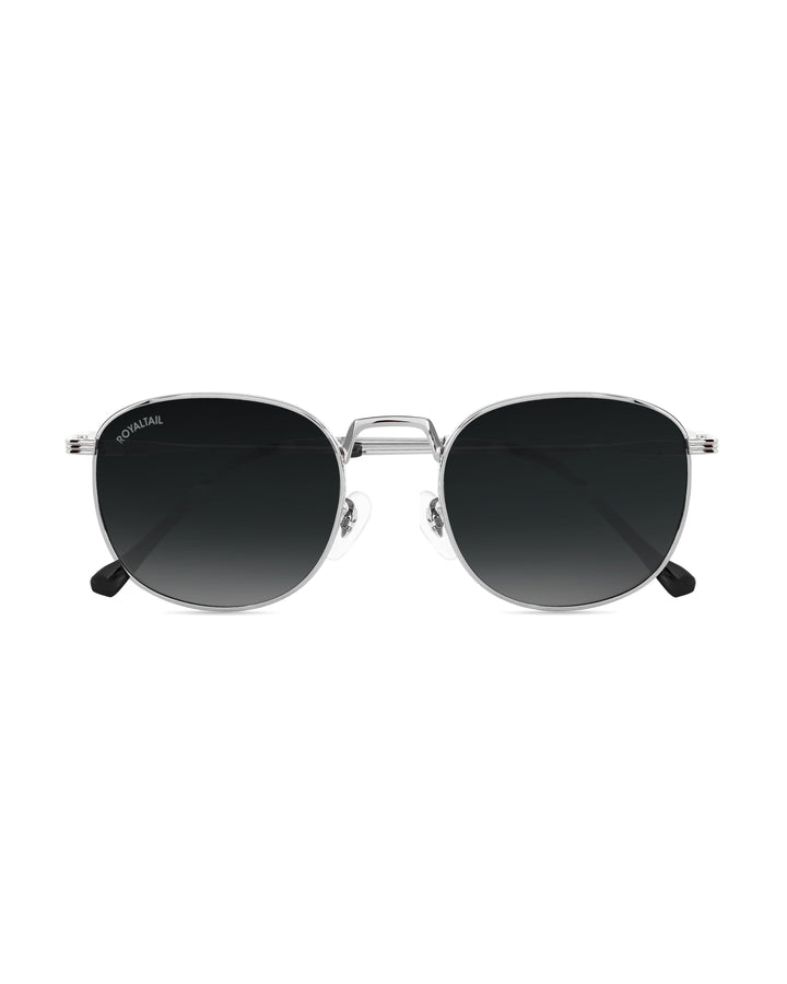 Black Glass and Silver Frame Round Medford Series Polarized Sunglasses - Royaltail