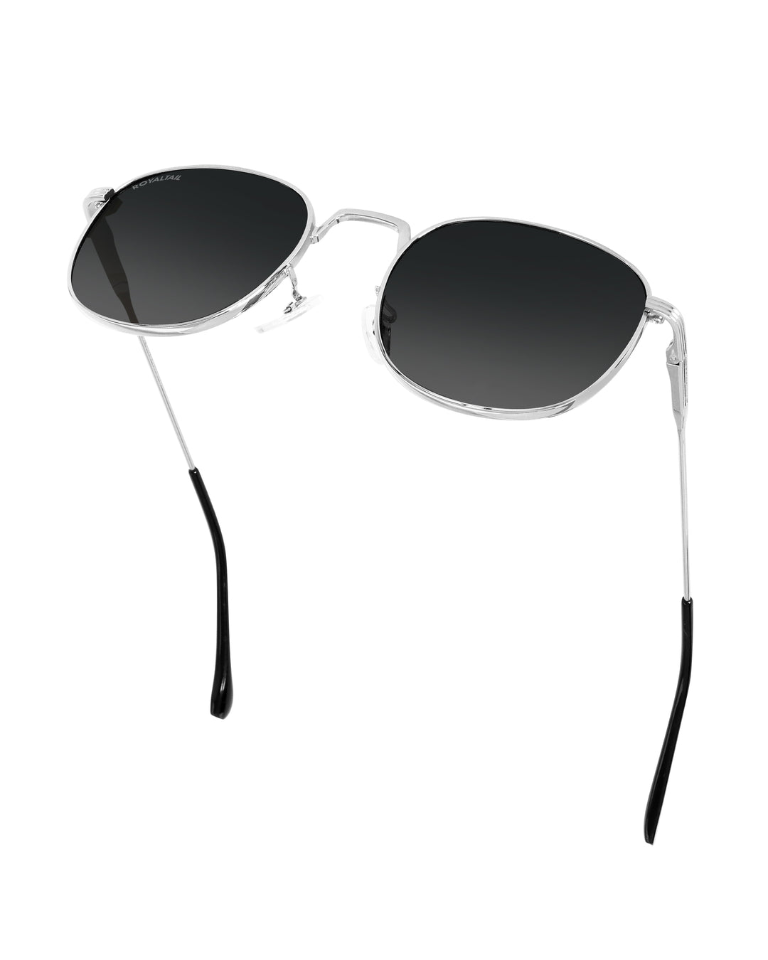 Black Glass and Silver Frame Round Medford Series Polarized Sunglasses - Royaltail