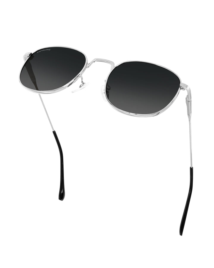 Black Glass and Silver Frame Round Medford Series Polarized Sunglasses - Royaltail