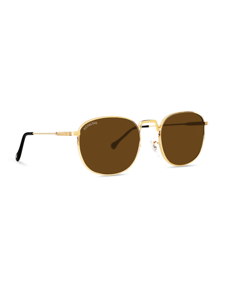 Brown Glass and Gold Frame Round Medford Series Polarized Sunglasses - Royaltail