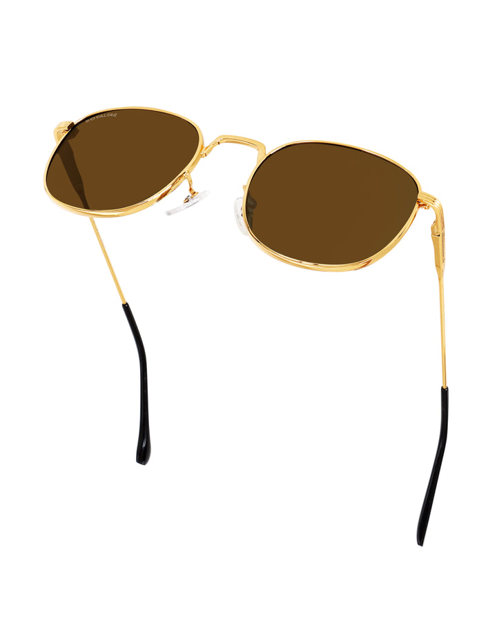 Brown Glass and Gold Frame Round Medford Series Polarized Sunglasses - Royaltail