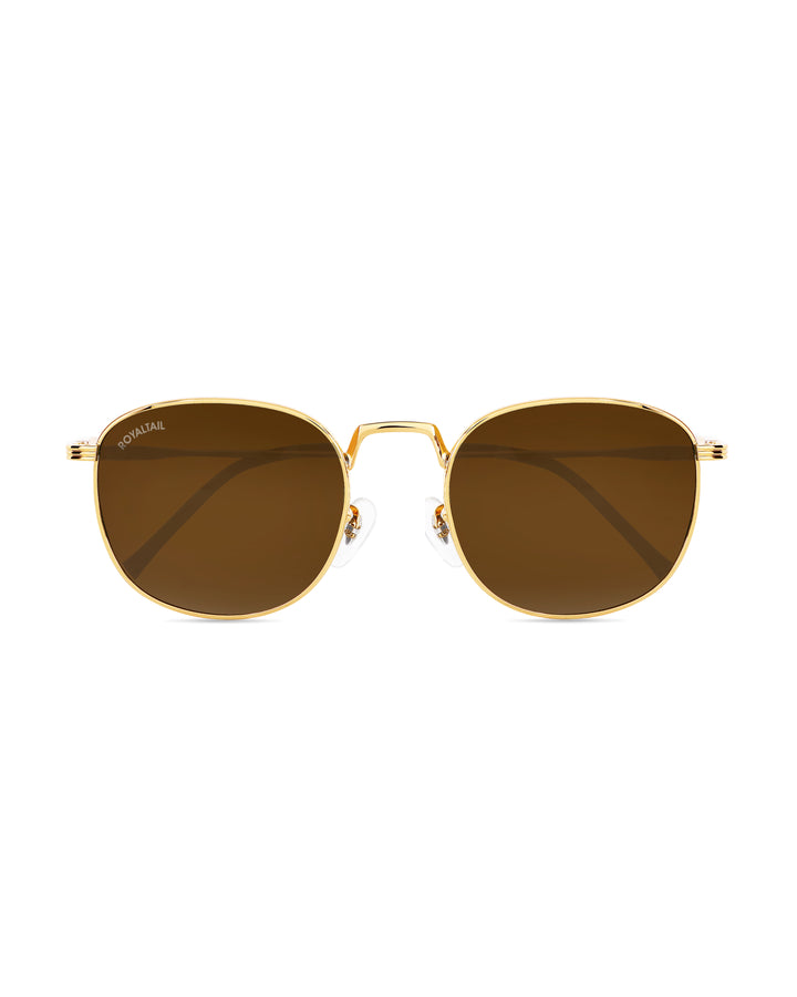 Brown Glass and Gold Frame Round Medford Series Polarized Sunglasses - Royaltail