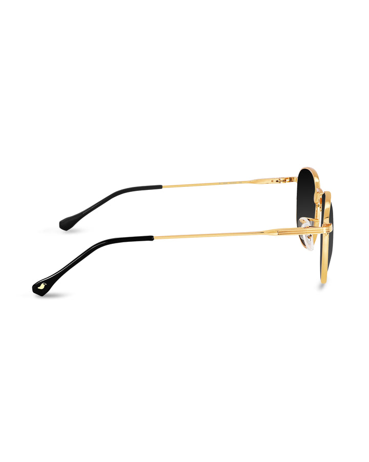 Black Glass and Gold Frame Round Medford Series Polarized Sunglasses - Royaltail