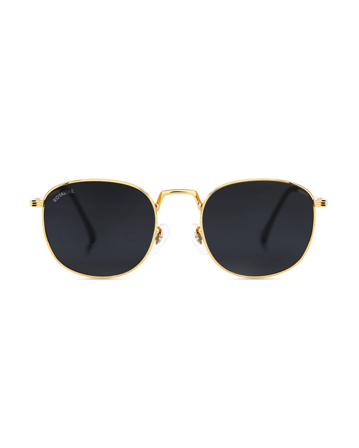 Black Glass and Gold Frame Round Medford Series Polarized Sunglasses - Royaltail