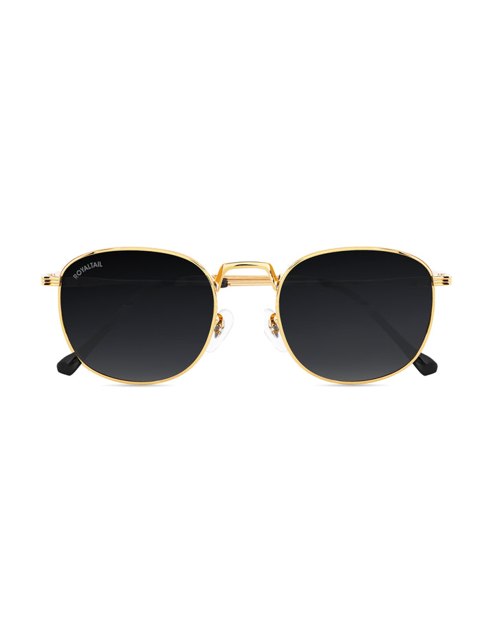Black Glass and Gold Frame Round Medford Series Polarized Sunglasses - Royaltail