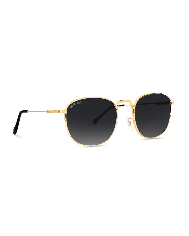 Black Glass and Gold Frame Round Medford Series Polarized Sunglasses - Royaltail