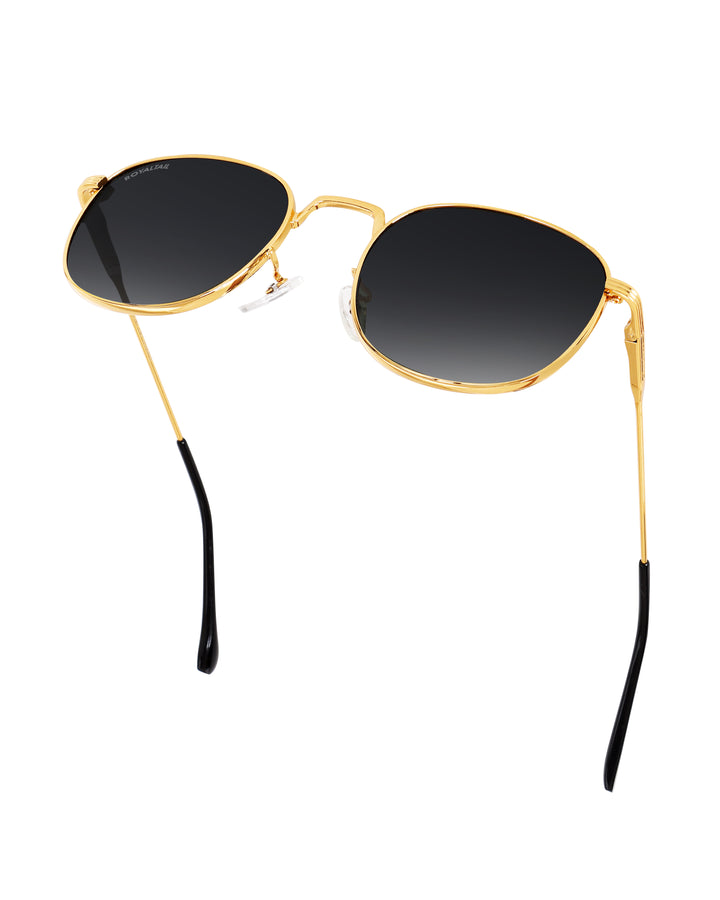 Black Glass and Gold Frame Round Medford Series Polarized Sunglasses - Royaltail