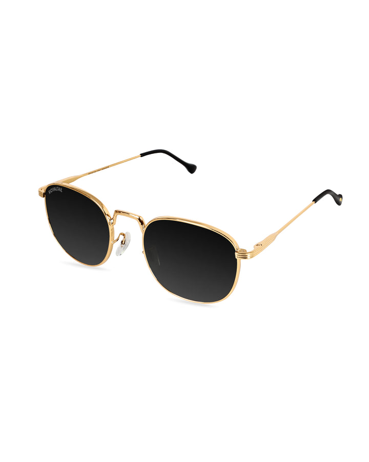Black Glass and Gold Frame Round Medford Series Polarized Sunglasses - Royaltail