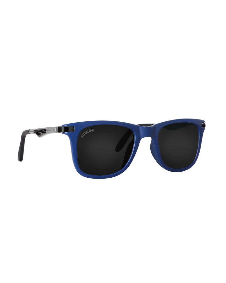 Black Glass and Blue Frame Square Helmatta 4287 Edition Sunglasses - Royaltail