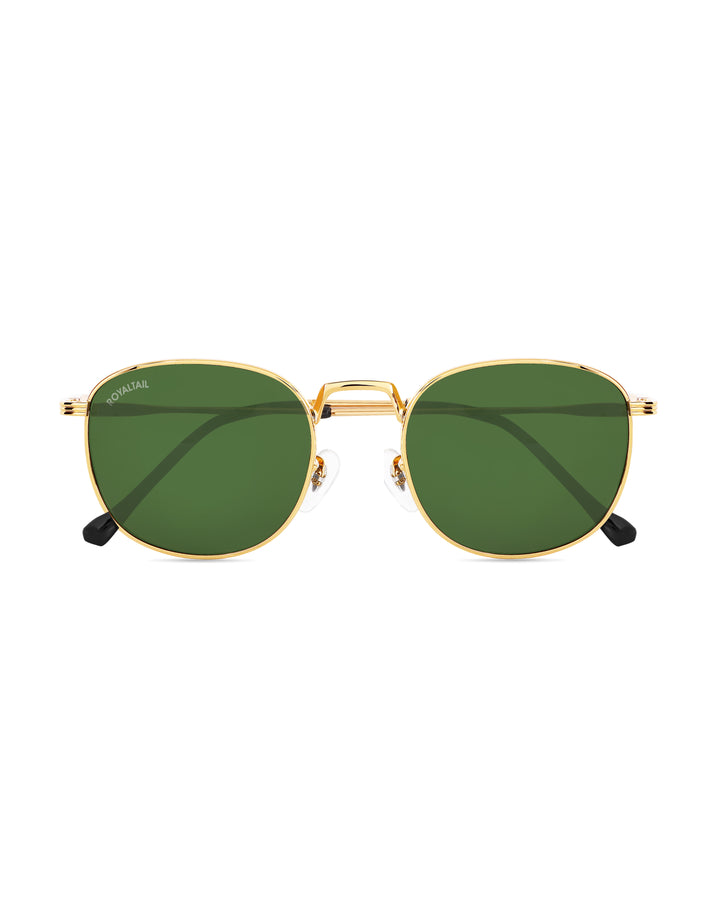 Green Glass and Gold Frame Round Medford Series Polarized Sunglasses - Royaltail