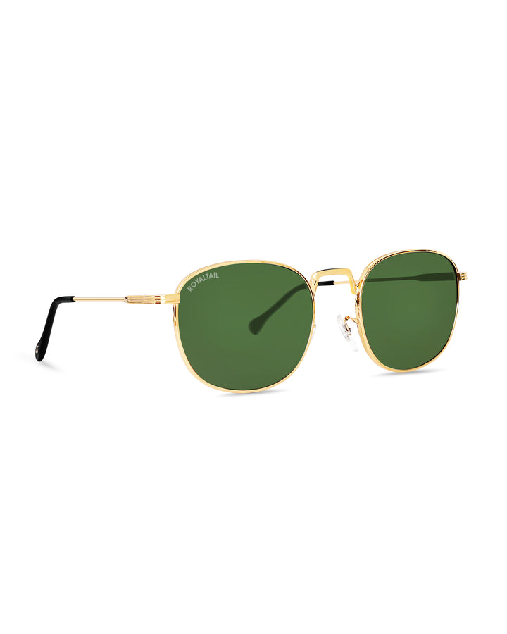 Green Glass and Gold Frame Round Medford Series Polarized Sunglasses - Royaltail
