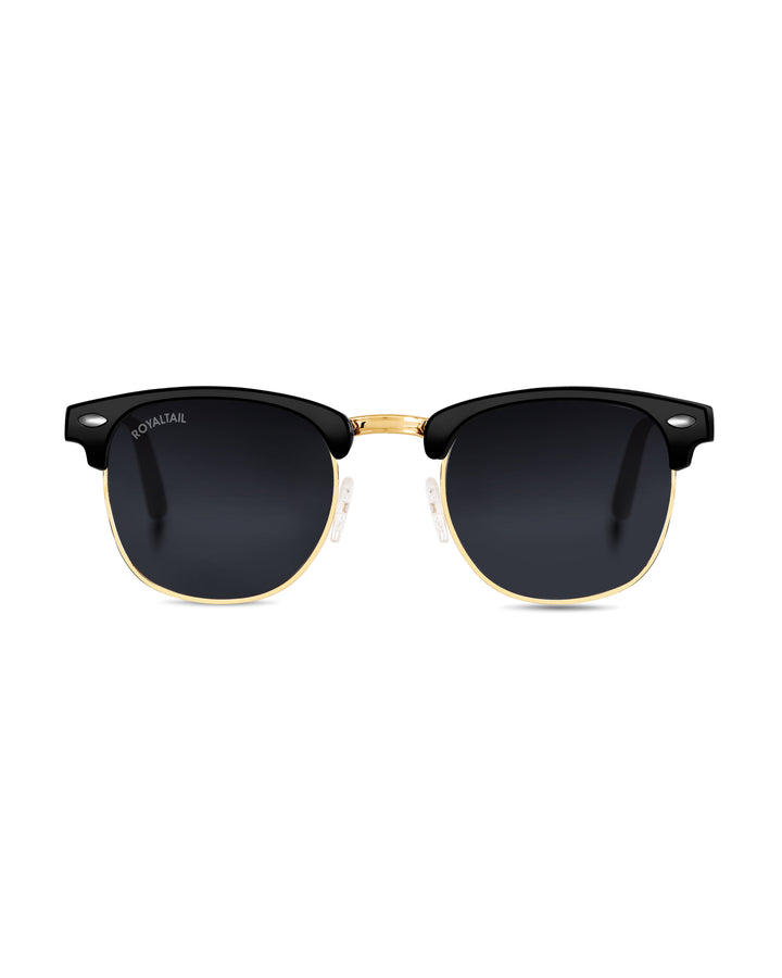 Black Glass and Gold Frame Rim Clubmaster Edition Sunglasses - Royaltail