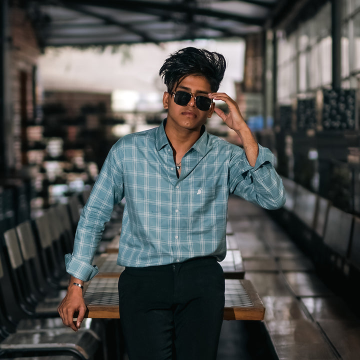 Cornflower Blue Check Oxford Cotton Premium Shirt - Royaltail