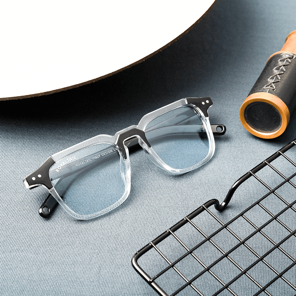 Sky Blue Glass and Black Frame Square Kingsman-06 Series Sunglasses - Royaltail