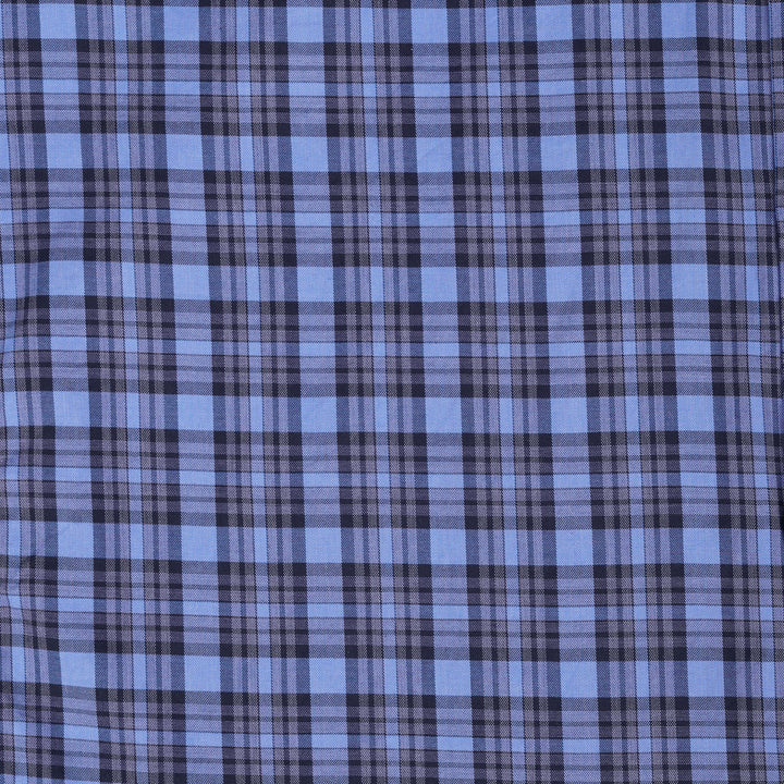Mid Blue Premium Gingham Small Check Patterned Giza Cotton Shirt - Royaltail