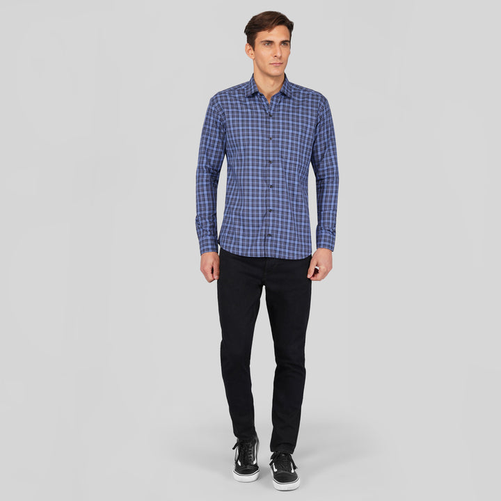 Mid Blue Premium Gingham Small Check Patterned Giza Cotton Shirt - Royaltail