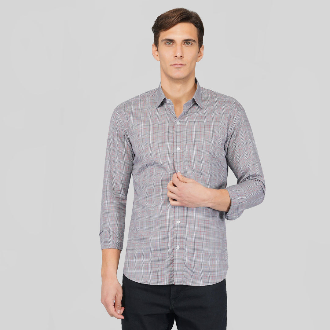 White with Blue and Red Premium Check Patterned Giza Cotton Shirt - Royaltail
