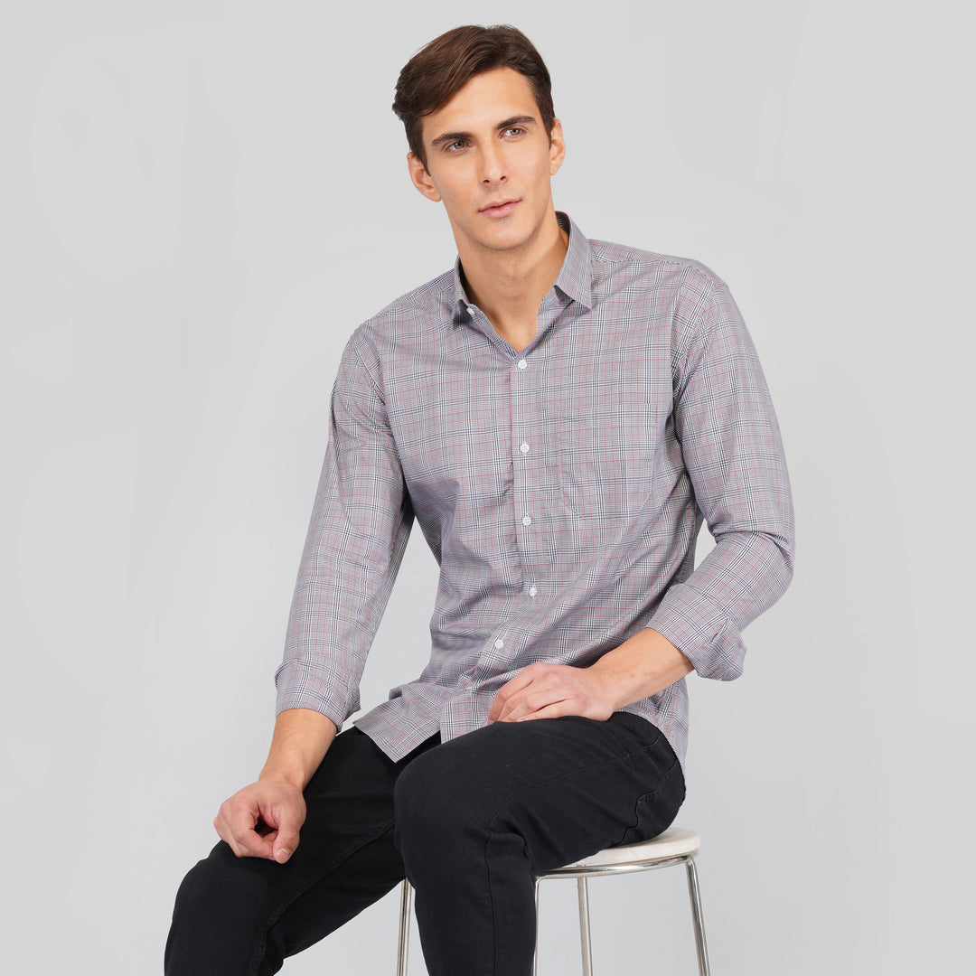 White with Blue and Red Premium Check Patterned Giza Cotton Shirt - Royaltail