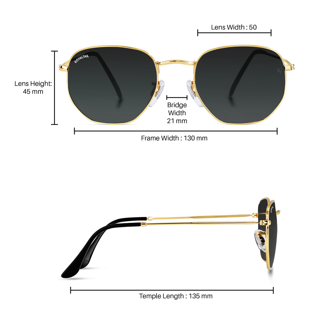 Tirana Black Glass and Gold Frame Hexagonal Sunglasses for Men and Women