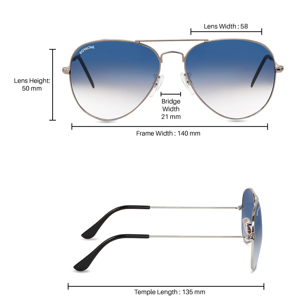 Light Blue Gradient Glass and Silver Frame Aviator Sunglasses For Men and Women