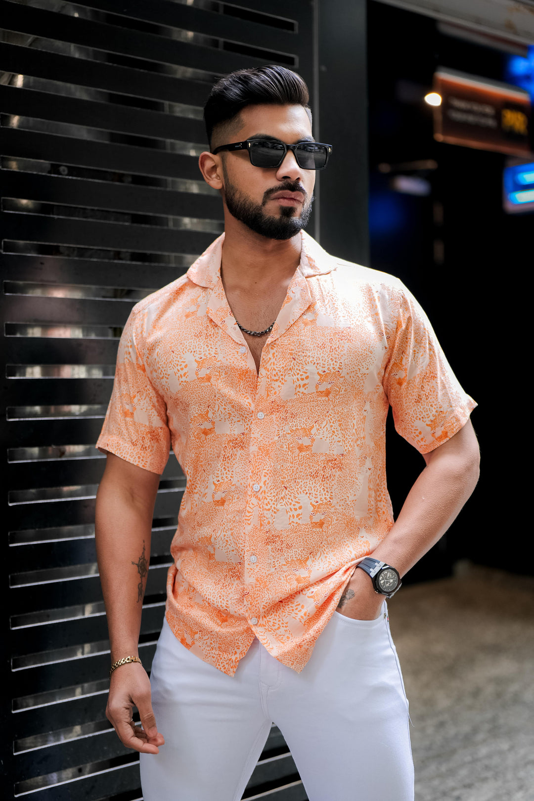 All Over Tiger Print Premium Cuban Collar Half Sleeve Shirt