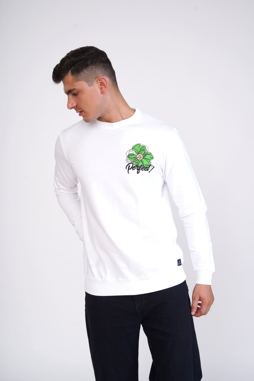 Perfect Green Flower And White Premium Organic Soft Cotton Sweatshirt