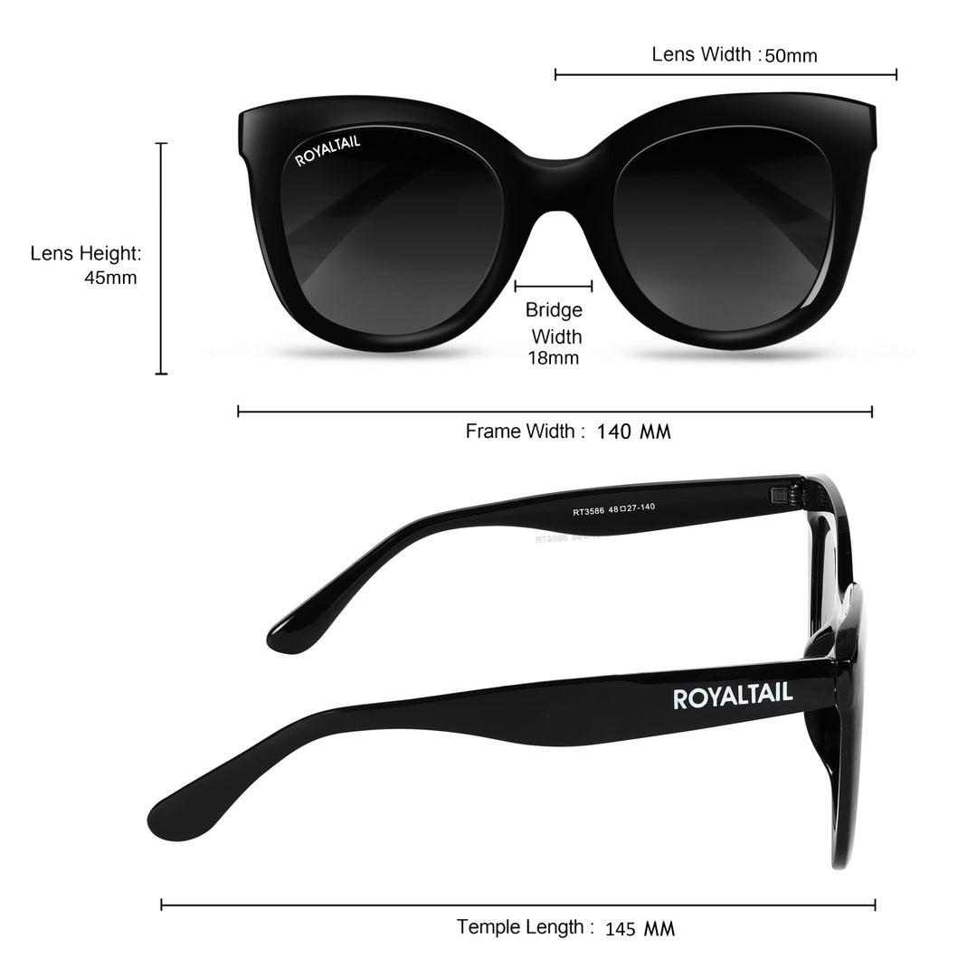 Squared Black UV Protected Oval Sunglasses RT050