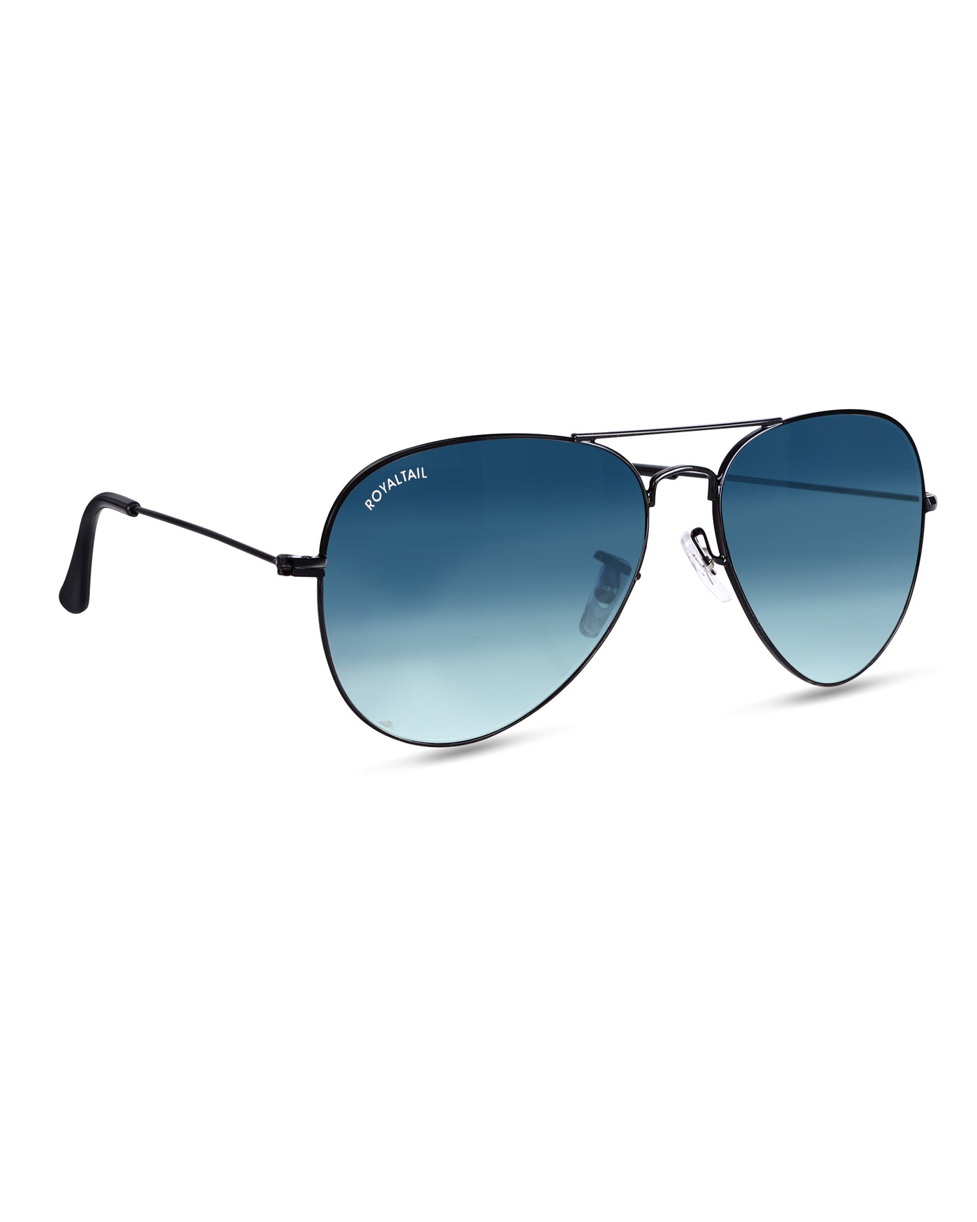 UNISEX DARK BLUE GRADIENT GLASS AND BLACK FRAME AVIATOR SUNGLASSES - Royaltail