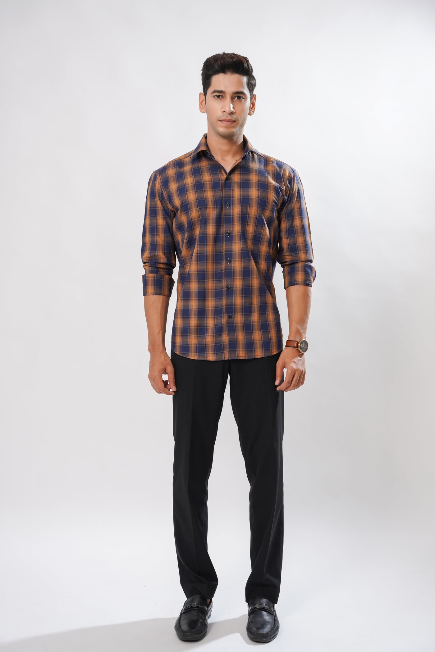 Blue with Yellow Premium Check Patterned Giza Cotton Shirt