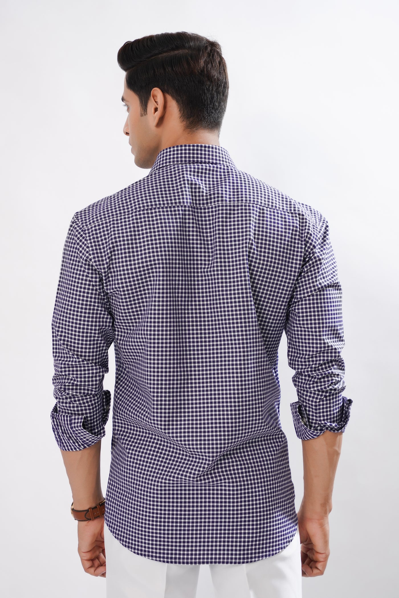 Navy Blue Micro Checked Gingham Premium Cotton Shirt