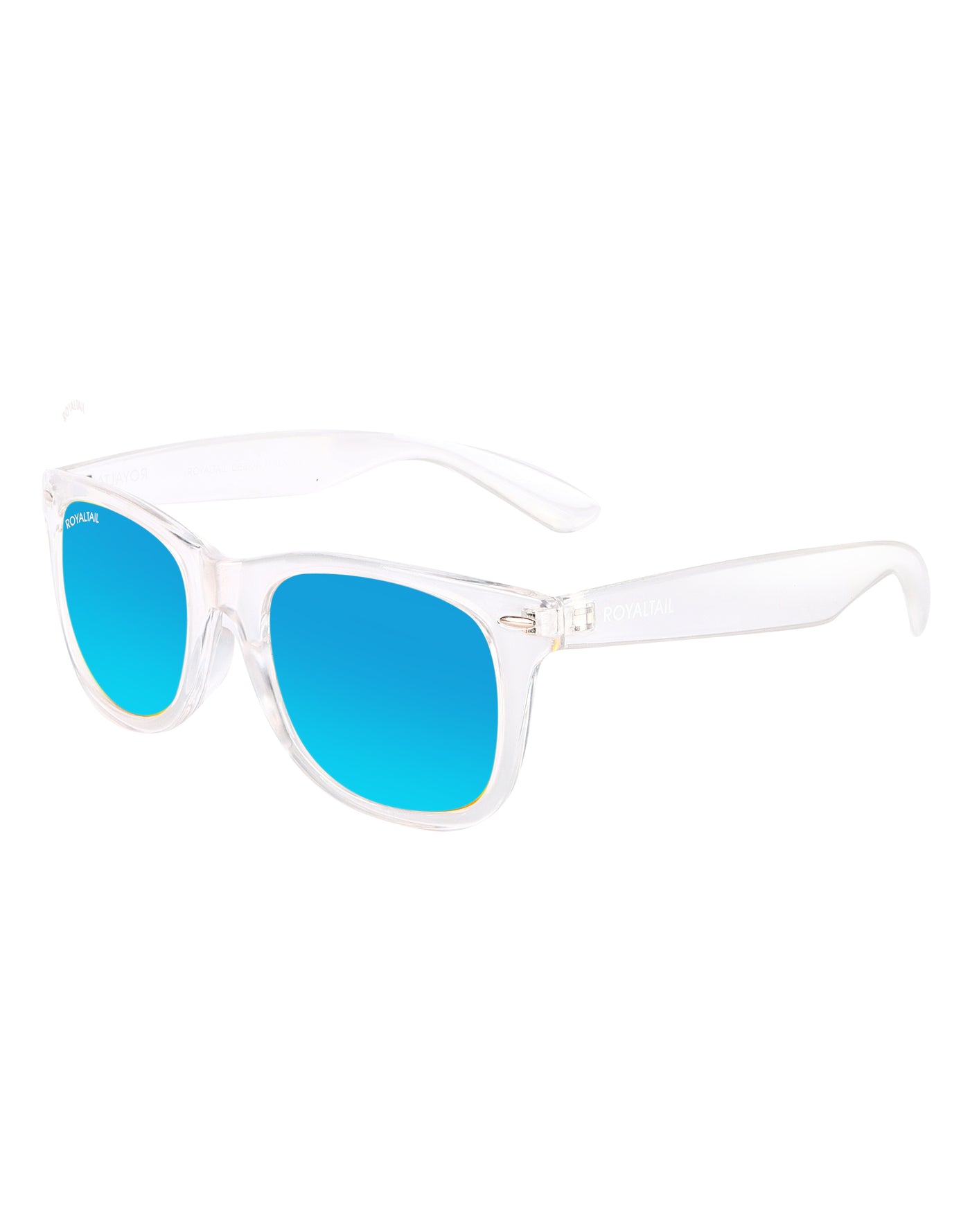 Unisex Aqua Blue Glass and Clear Frame Wayfarer Sunglasses
