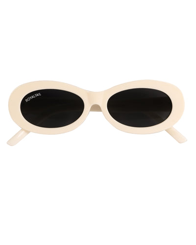 Narrow Oval Retro White UV Protected Sunglasses RT062