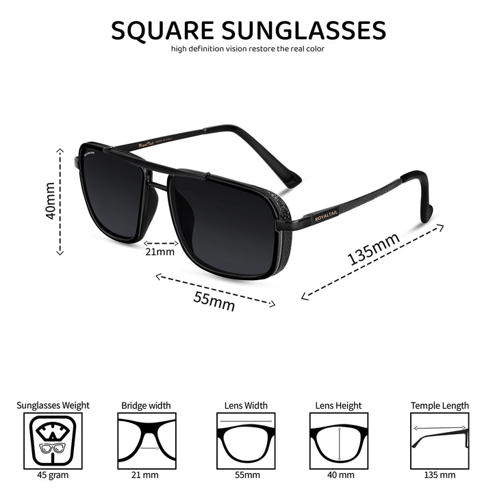 Black Mebel Glass Square Nirvana Sunglasses for Men and Women