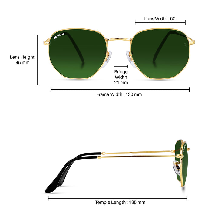 Vellia Men and Women Green Glass and Gold Frame Hexagonal Sunglasses