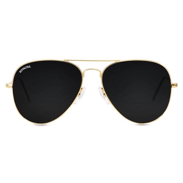 Black Classic Glass and Gold Frame Aviator Sunglasses For Men and Women