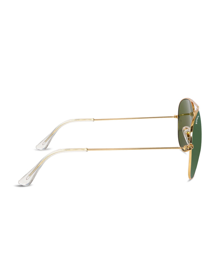 Green Classic Glass and Gold Frame Aviator Sunglasses For Men and Women