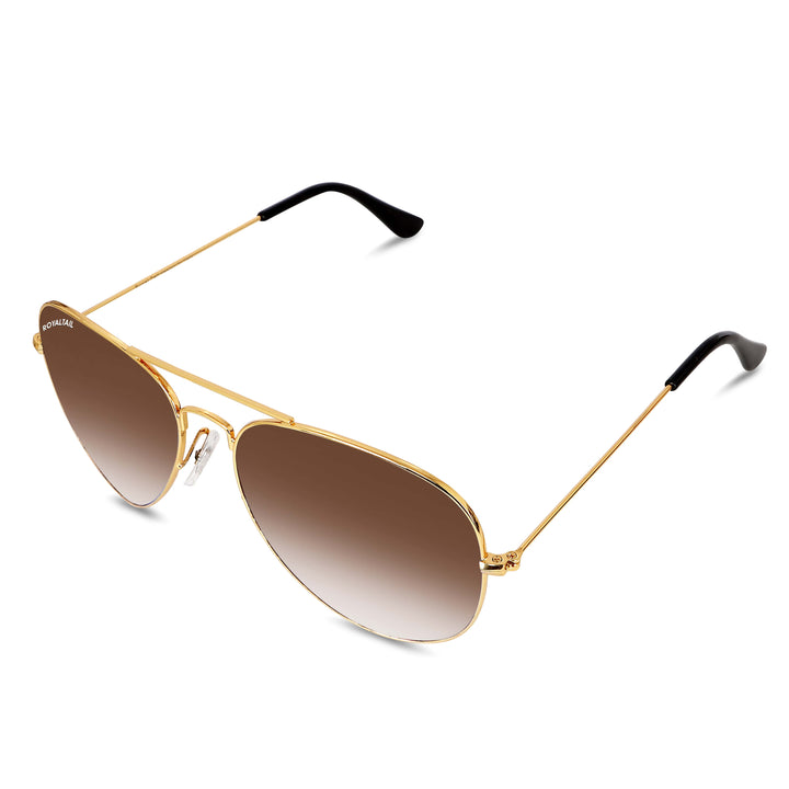 Light Brown Gradient Glass and Gold Frame Aviator Sunglasses For Men and Women