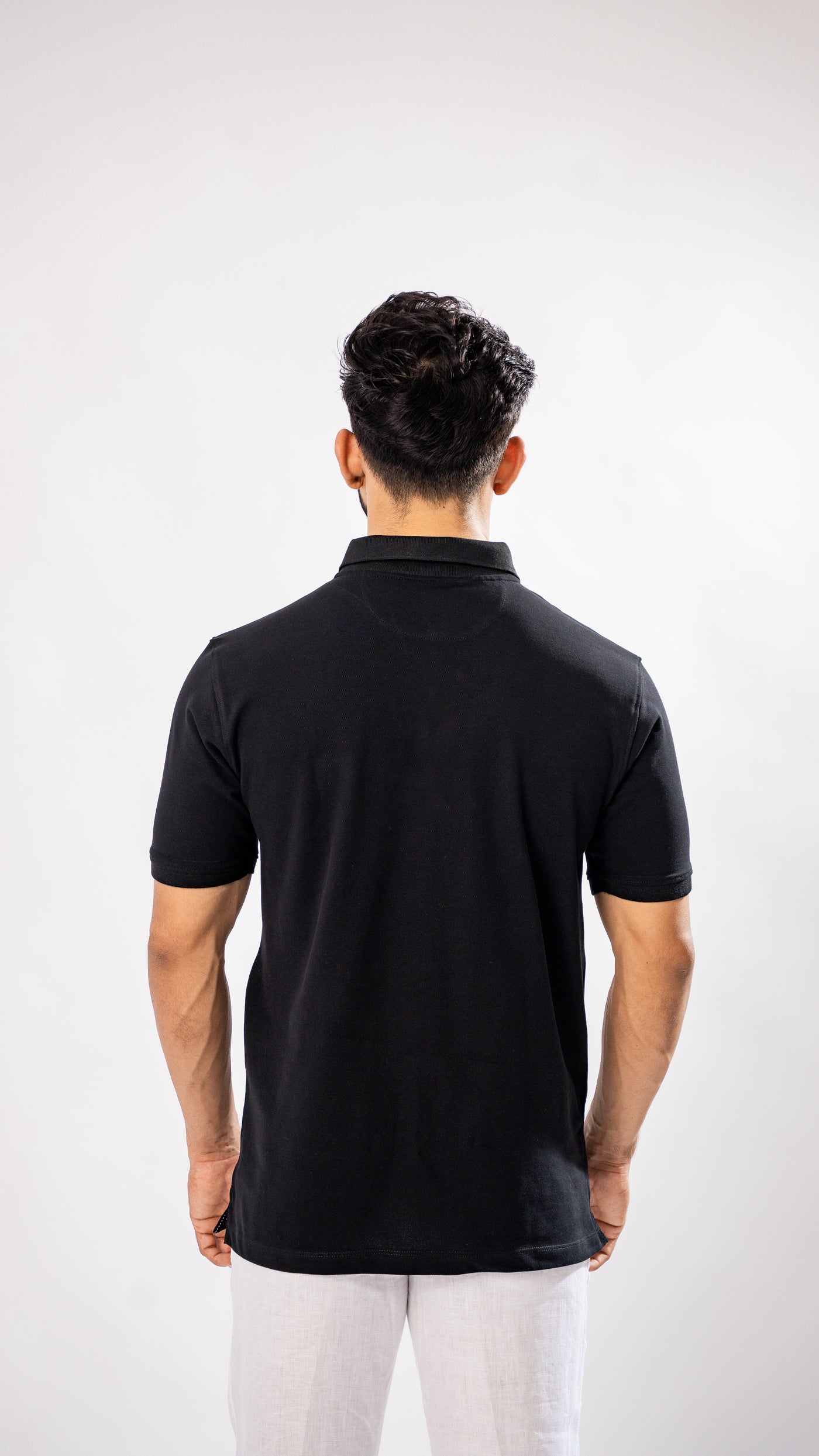 BLACK AND SILVER STRIPED ORGANIC COTTON MERCERISED PIQUE POLO TEE - Royaltail