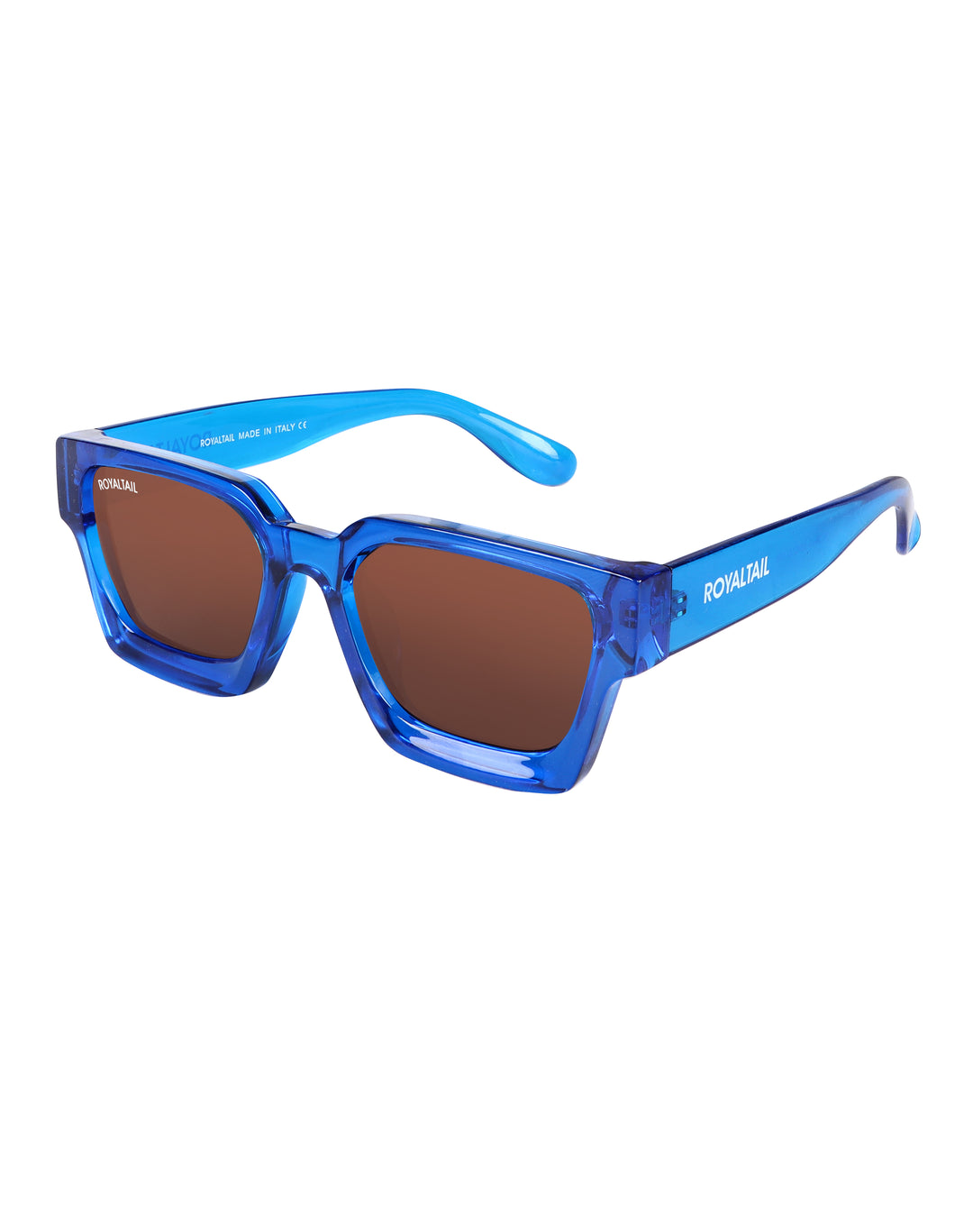 Thick square sunglasses for men and women, aqua blue frame and brown lenses