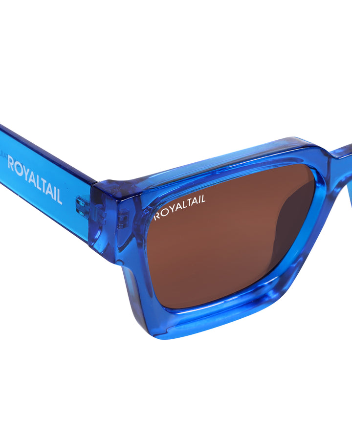 Aqua blue thick square sunglasses with brown lenses, photo 4