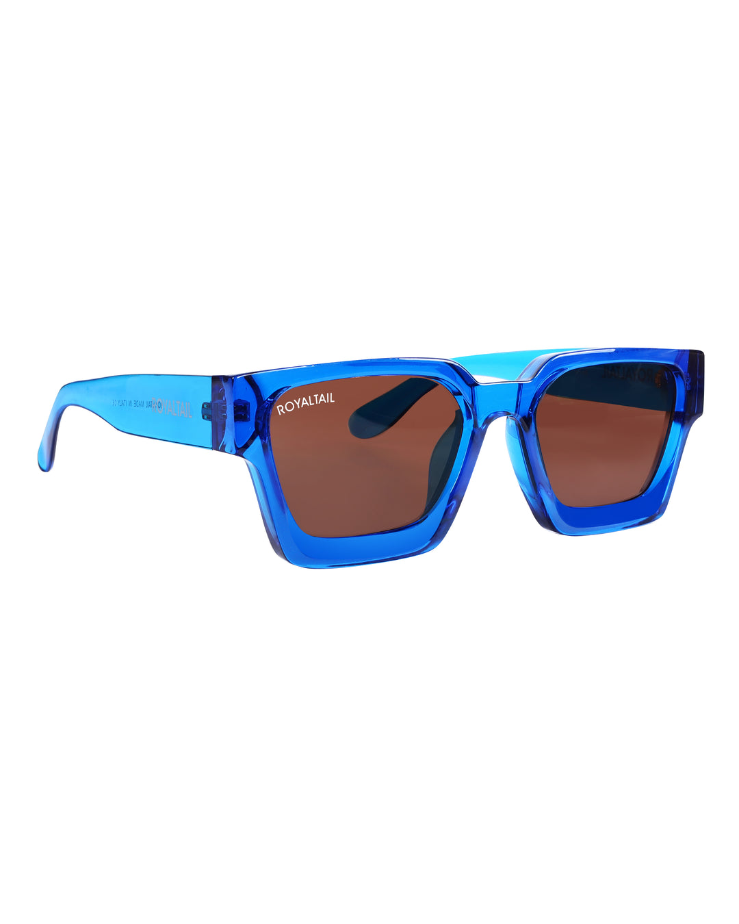 Aqua blue thick square sunglasses with brown lenses, photo 8