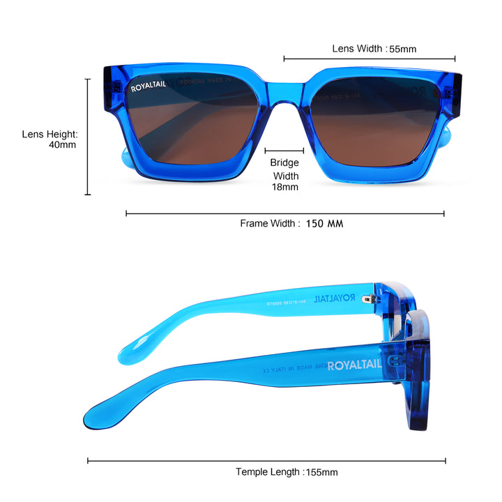 Aqua blue thick square sunglasses with brown lenses, photo 9