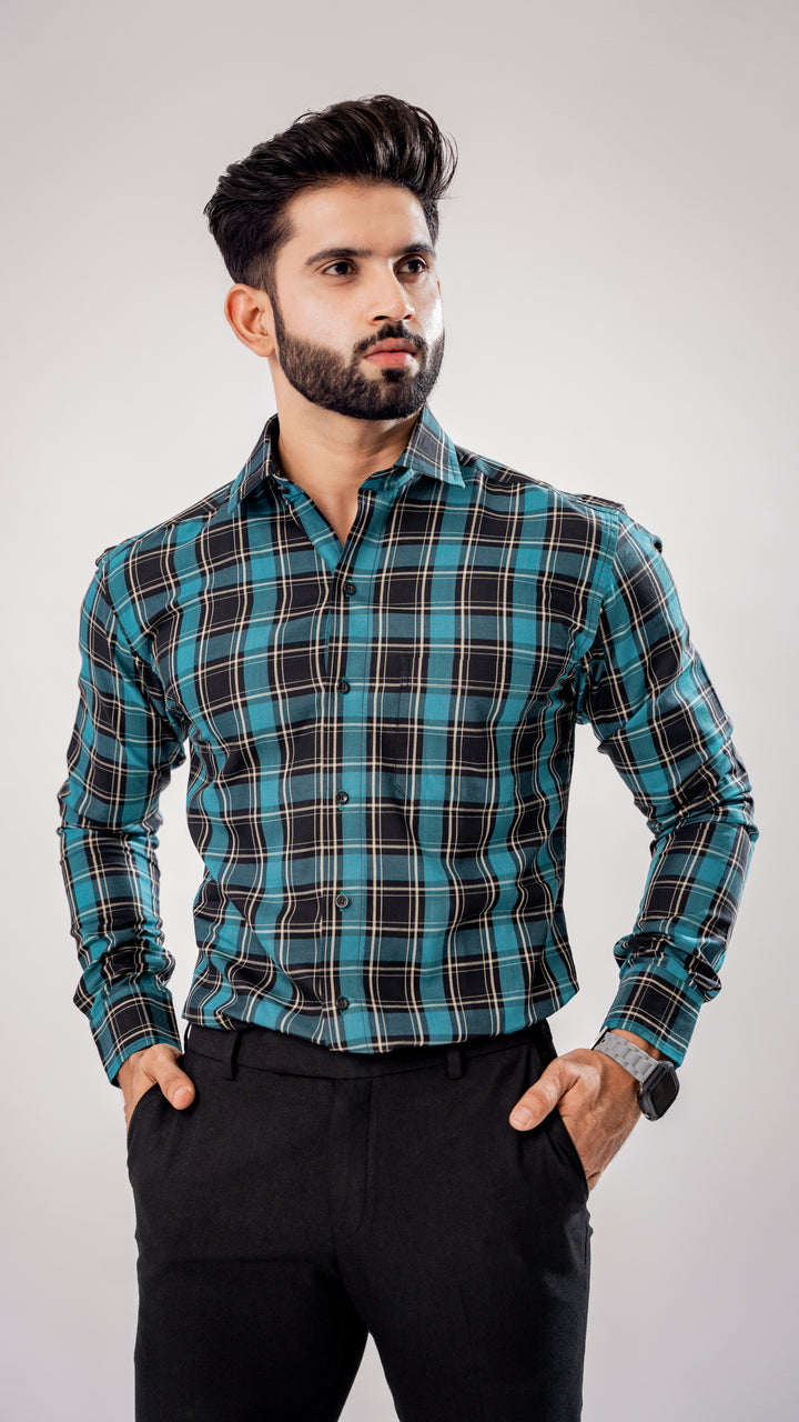 Men's Black & Gold Plaid Giza Cotton Shirt