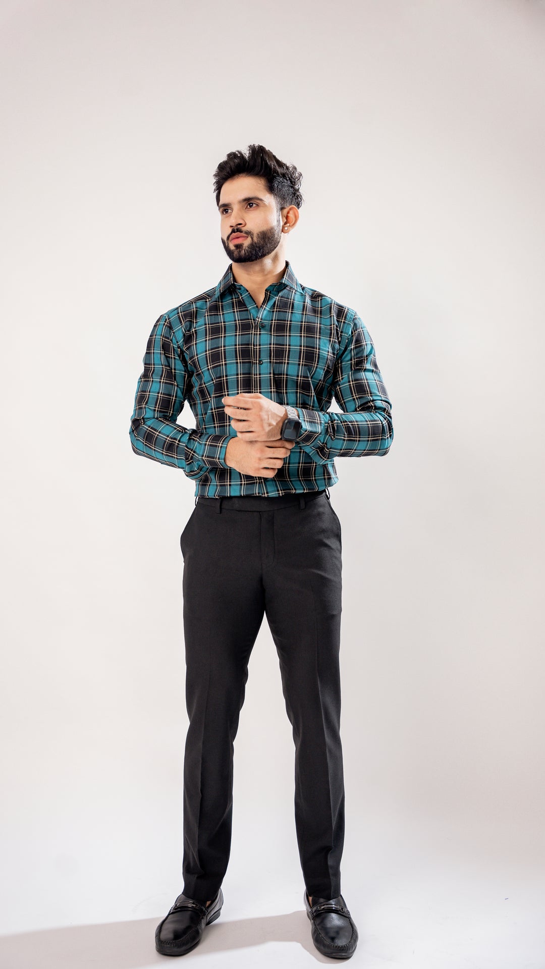 Black & Gold Plaid Giza Cotton Shirt by ROYALTAIL