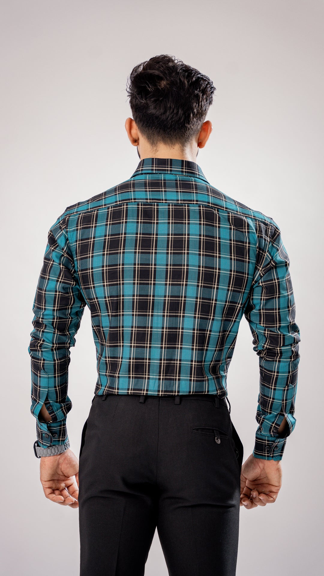 Black & Gold Plaid Giza Cotton Shirt for men, photo 4